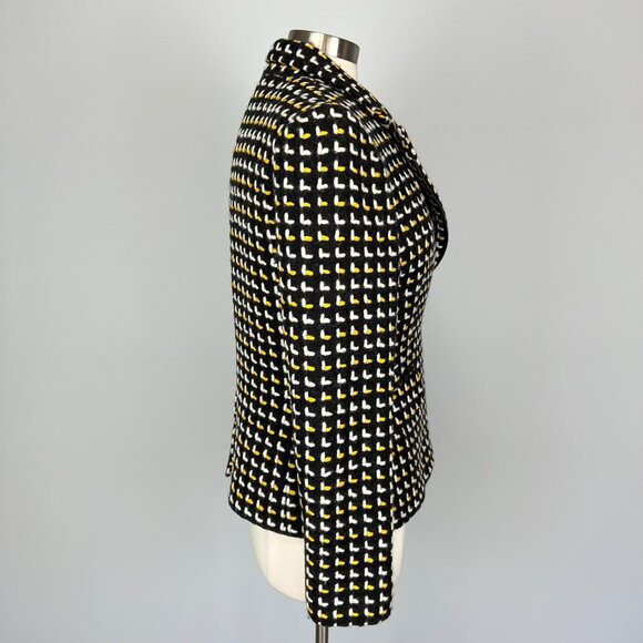 Etcetera Womens Wool Blazer Jacket Black Yellow Asymmetric Moto Zip size 12 - Picture 6 of 13